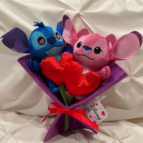 Disney Lilo & Stitch Angel & Stitch Plush Bouquet Valentines Day Gift NWT - Picture 1 of 6